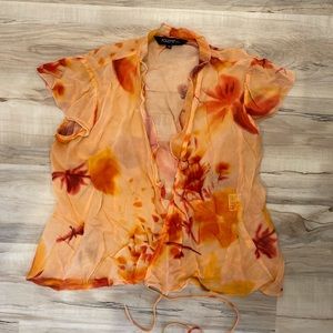 Orange Floral See Through Top